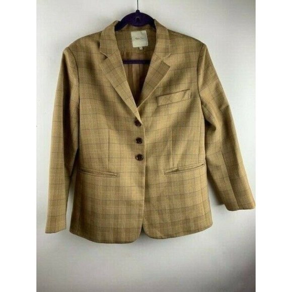 Studio Fun Womans Blazer Size 1  Tan Plaid 3 Button - Picture 1 of 6